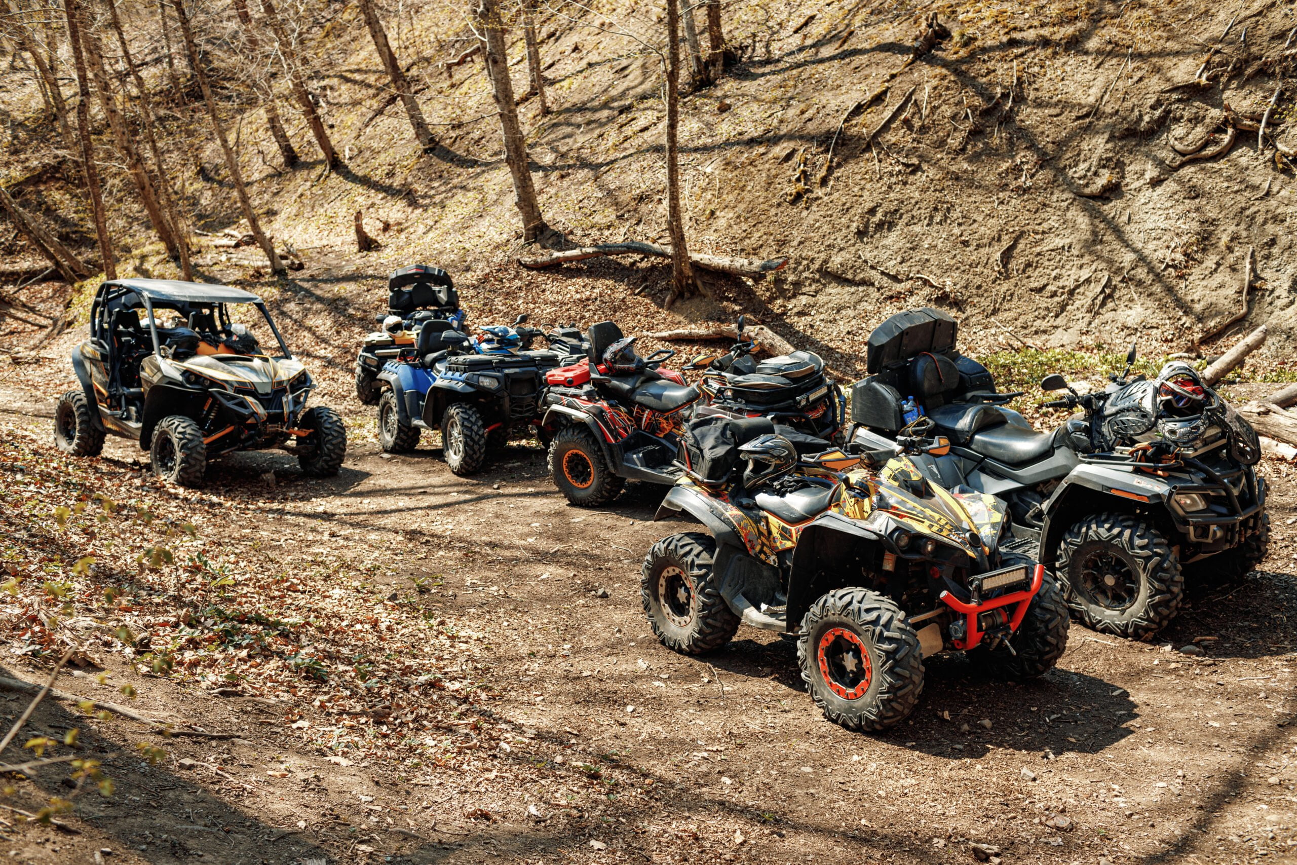 Quad Atv Cars All Terrain Vehicle Parked On Mountain Road